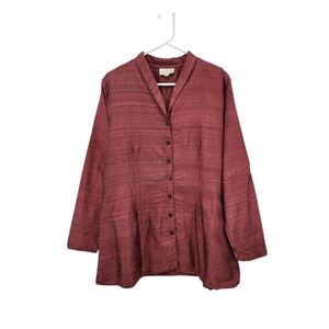 Cachaca Women's 100% Silk Button Front Peplum Blouse Lagenlook- M